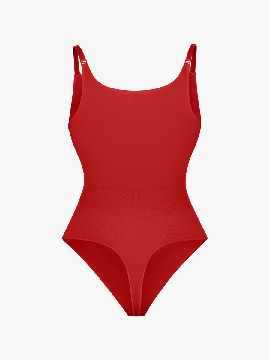 Well-in Vogue Seamless Bra Free Cami Tummy Control Thong Bodysuit with Removable Pads