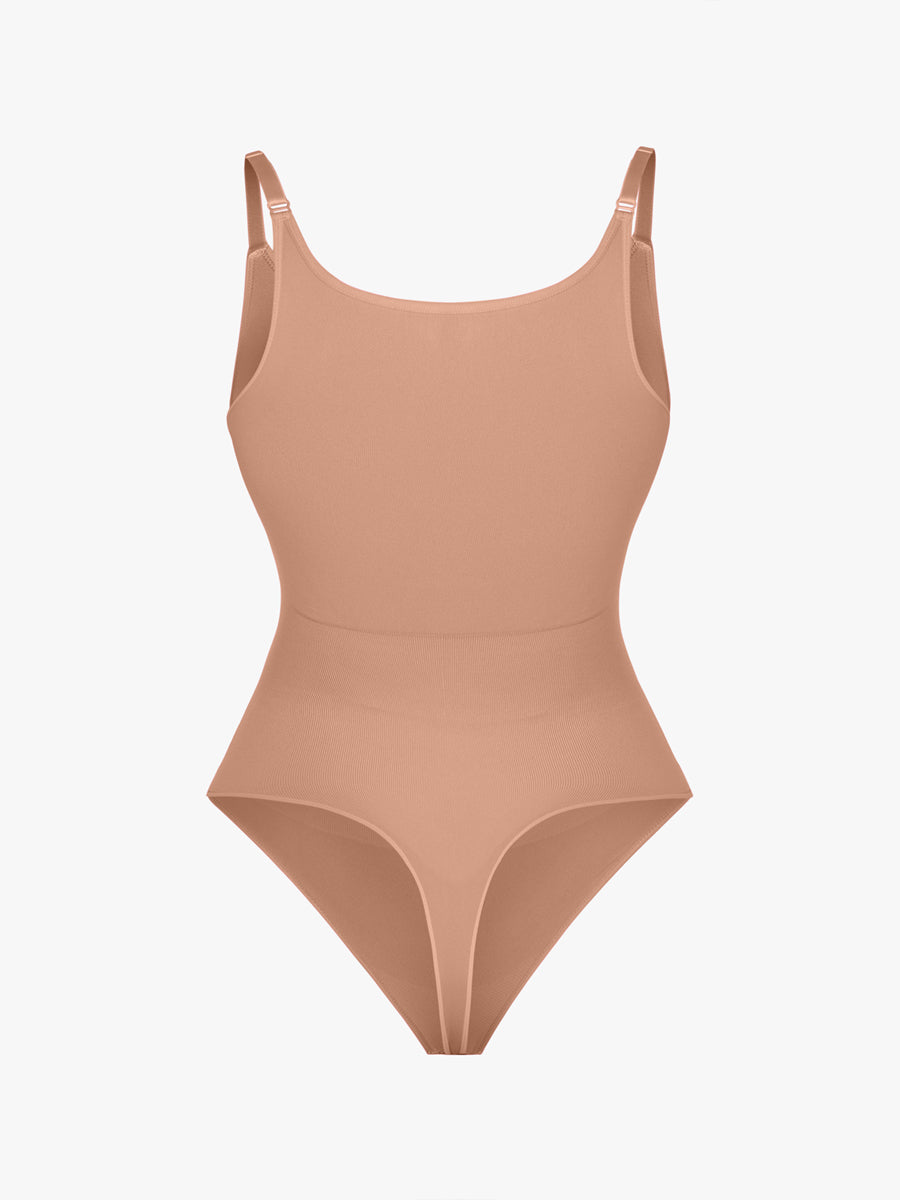 Well-in Vogue Seamless Bra Free Cami Tummy Control Thong Bodysuit with Removable Pads