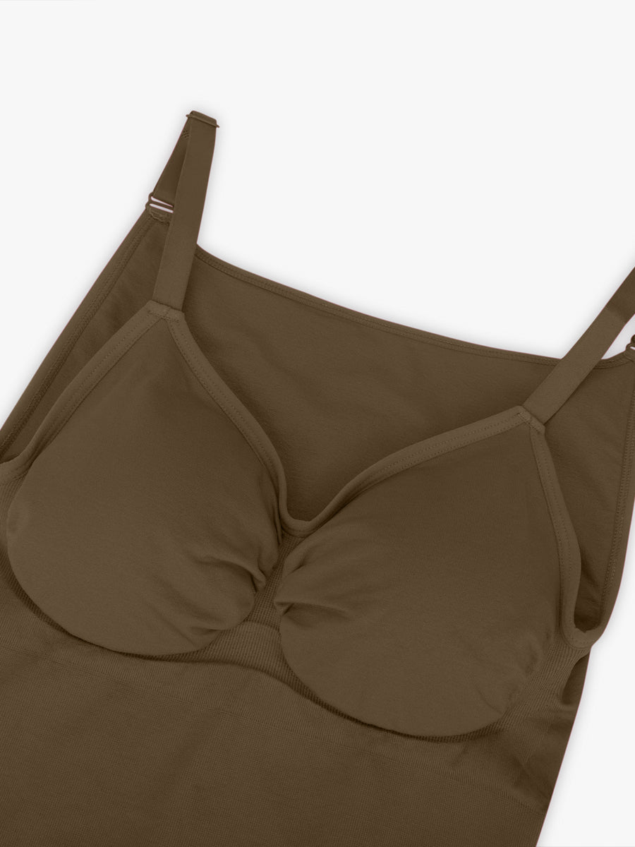 Well-in Vogue Seamless Bra Free Cami Tummy Control Thong Bodysuit with Removable Pads