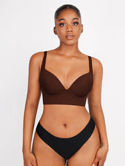 Well-in Vogue Brown Underwire Push-Up Sculpting Uplift Hide Back Fat Full Coverage Bra