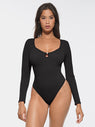 Well-in Vogue Seamless Ribbed Sexy Hollow Scoop Neck Waist Tummy Control Thong Bodysuit