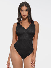 Well-in Vogue Seamless Sexy Deep V-Neck Lace Shaping Thong Bodysuit