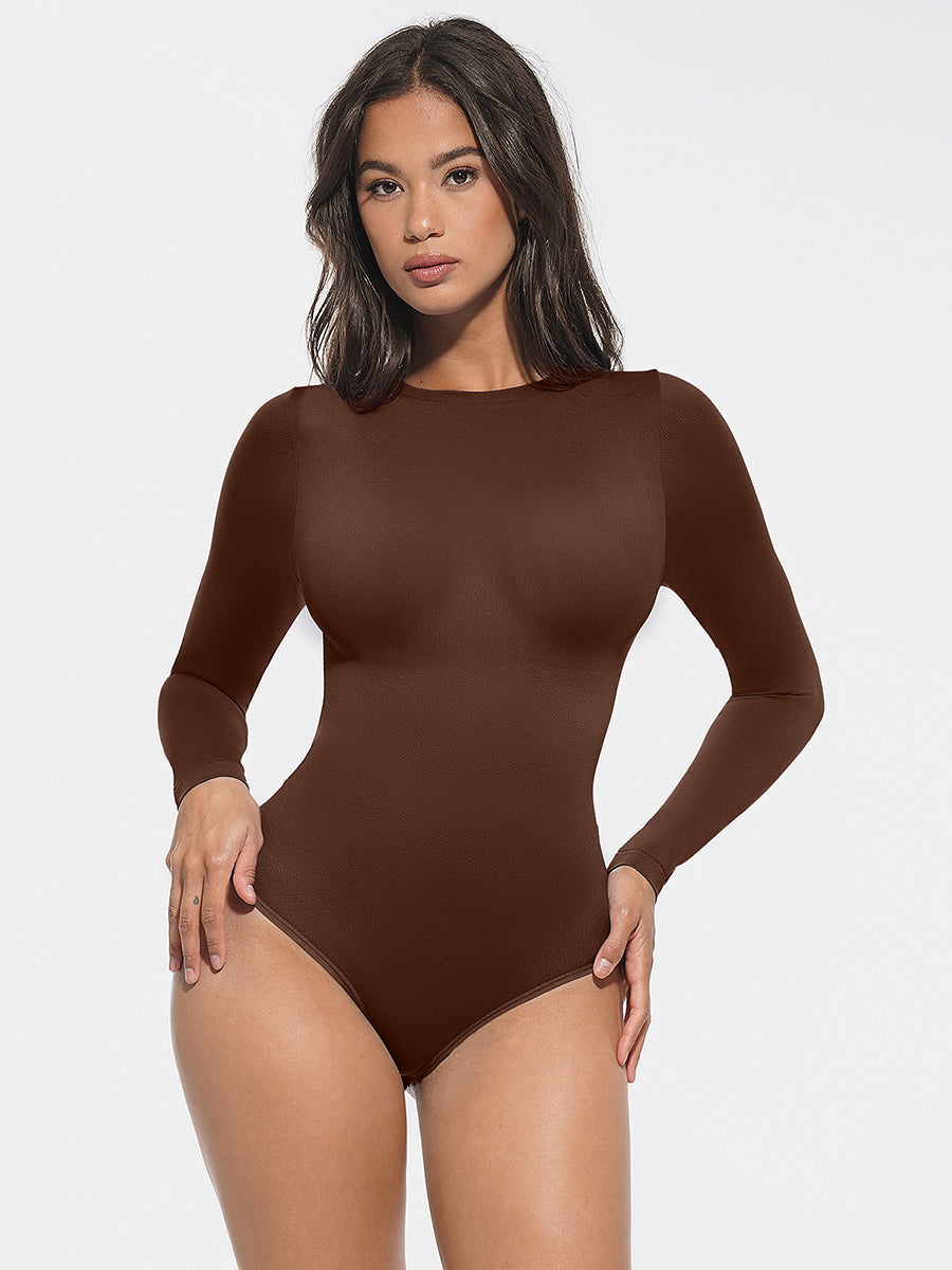 Well-in Vogue Seamless Round Neck Sculpting Waist and Snap Gusset Briefs Bodysuit