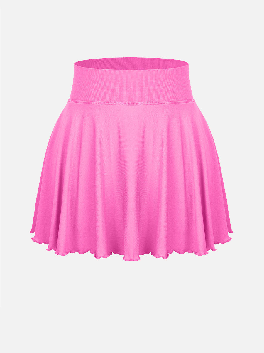 Well-in Vogue Mid-Waist A Line Skirt Flared Ruffle Hem Built in Shorts with Pockets