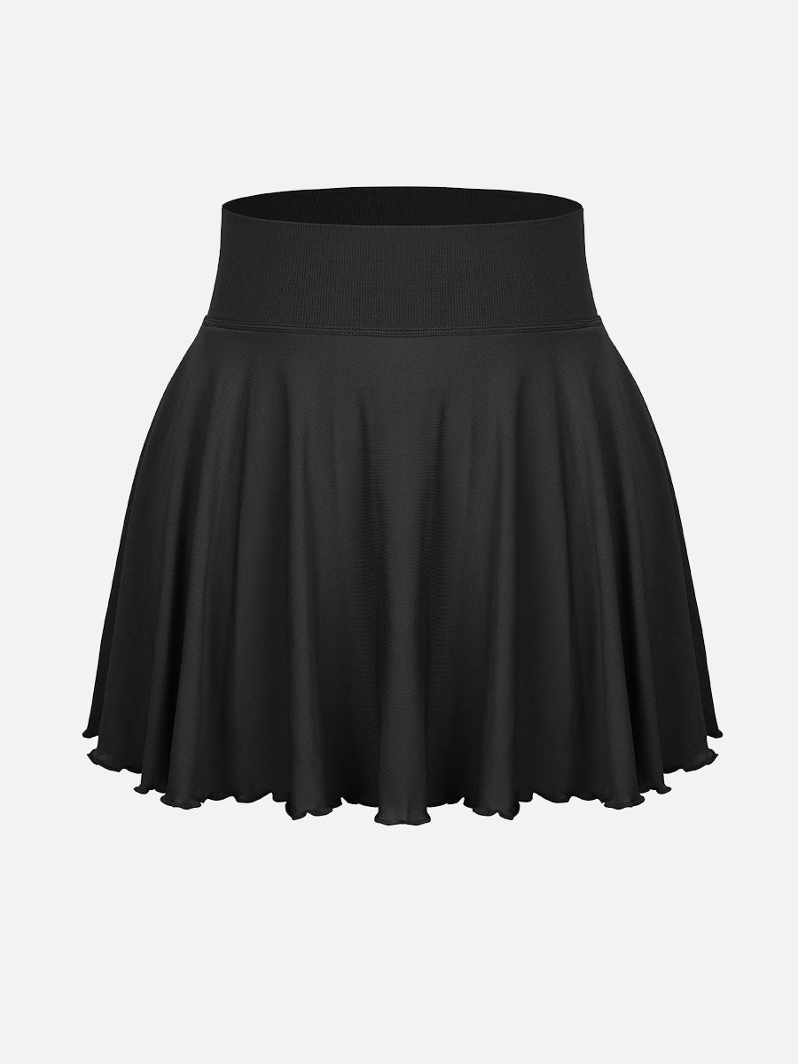 Well-in Vogue Mid-Waist A Line Skirt Flared Ruffle Hem Built in Shorts with Pockets