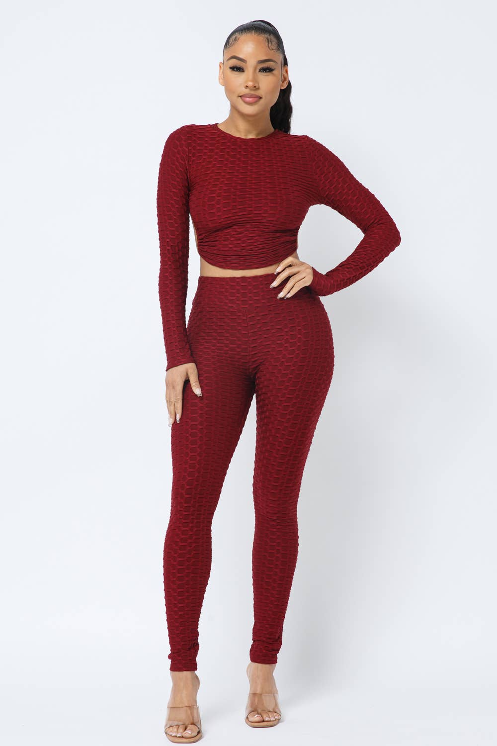 Well-in Vogue Honeycomb Open Back Tie Top and Leggings Set