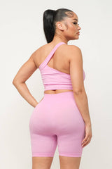 Well-in Vogue Cut Out One Shoulder Strap Top And Shorts Set