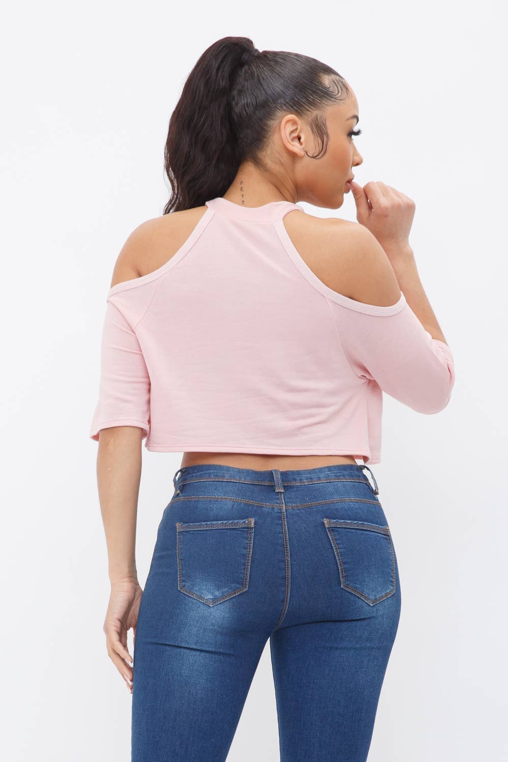 Well-in Vogue French Terry Solid Shoulder Cut Out Detail Half Sleeve Top