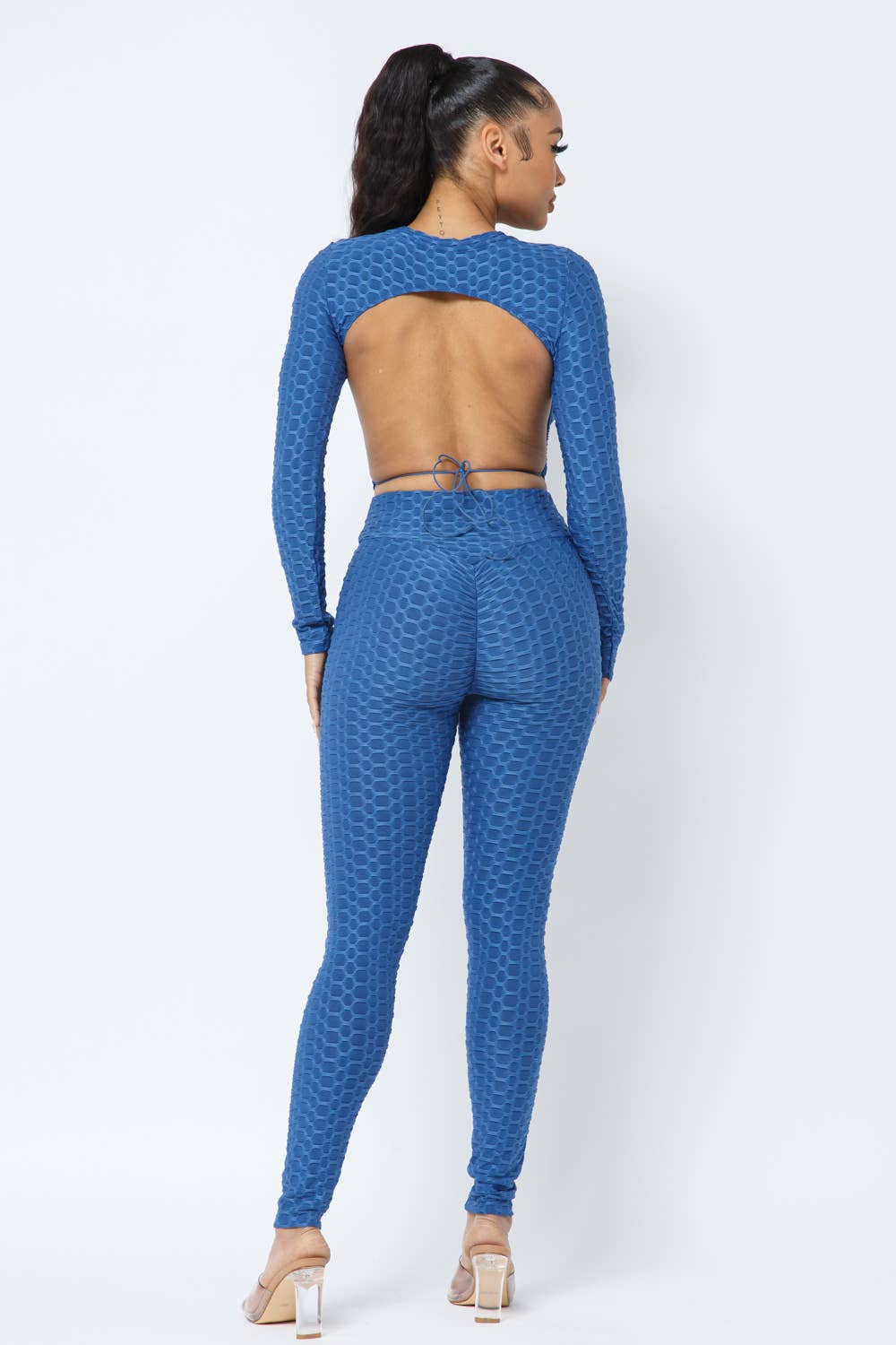 Well-in Vogue Honeycomb Open Back Tie Top and Leggings Set