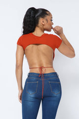 Well-in Vogue Rib Open Back String Tie Crop Top