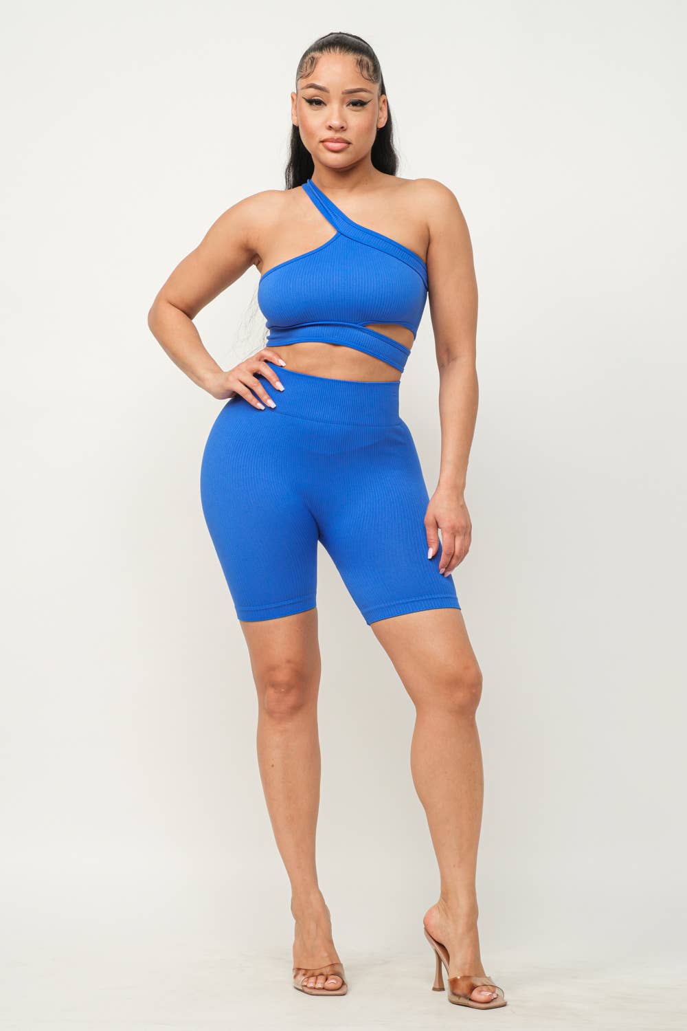 Well-in Vogue Cut Out One Shoulder Strap Top And Shorts Set
