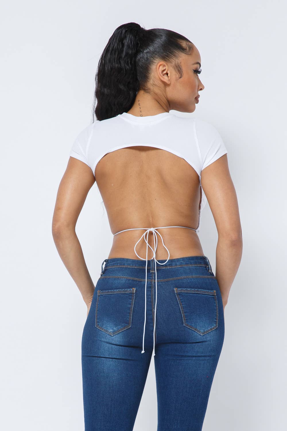 Well-in Vogue Rib Open Back String Tie Crop Top