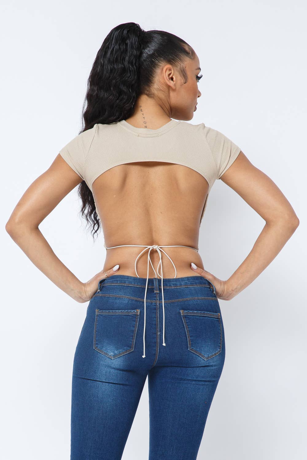 Well-in Vogue Rib Open Back String Tie Crop Top