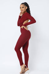 Well-in Vogue Honeycomb Open Back Tie Top and Leggings Set
