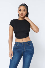 Well-in Vogue Rib Open Back String Tie Crop Top