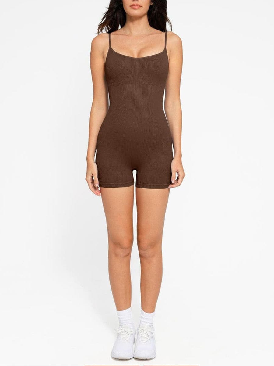 Wholesale Eco-friendly🌿 Seamless Ribbed Tank Shapewear Romper with Adjustable Straps