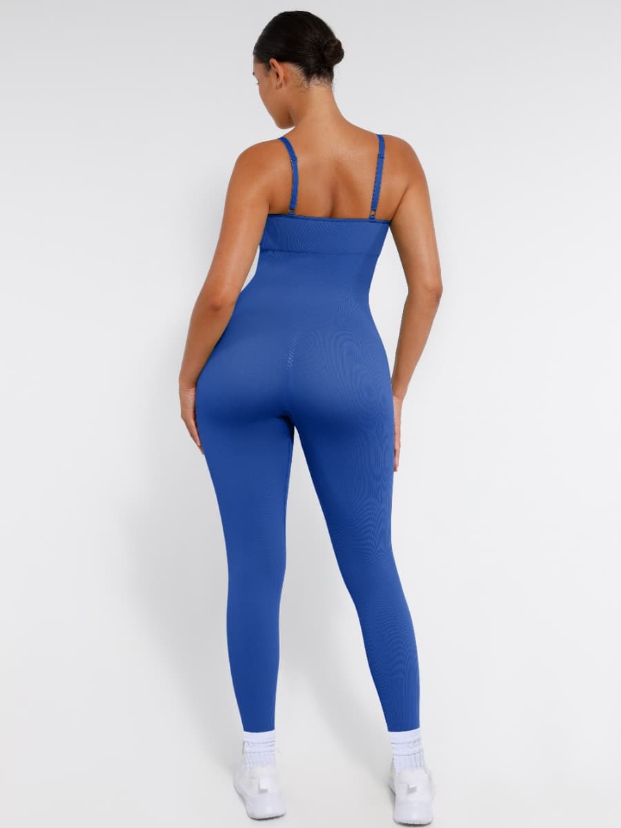 Well-in Vogue High Stretchy Seamless Sling Tummy Control Jumpsuit Removable cup pads