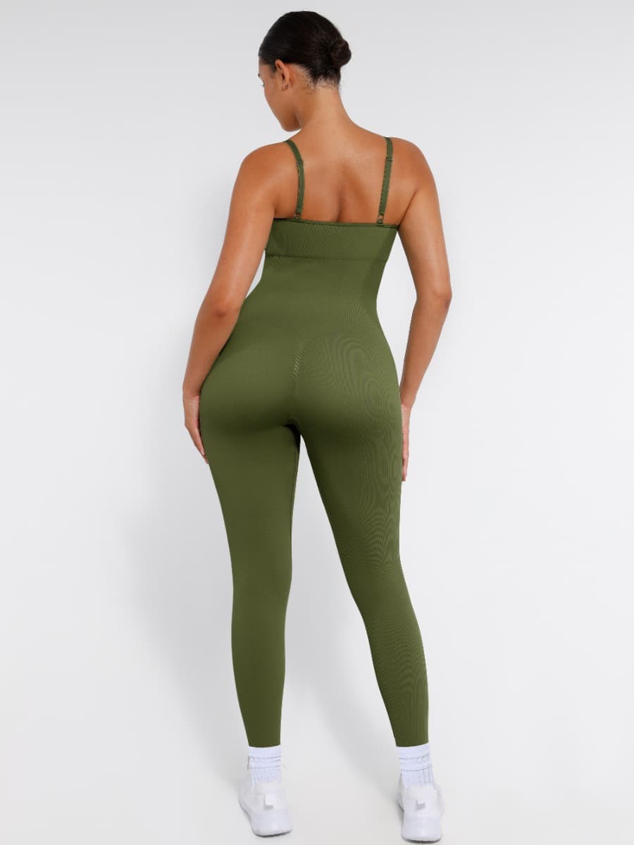 Well-in Vogue High Stretchy Seamless Sling Tummy Control Jumpsuit Removable cup pads