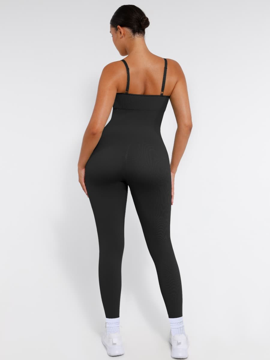 Well-in Vogue High Stretchy Seamless Sling Tummy Control Jumpsuit Removable cup pads