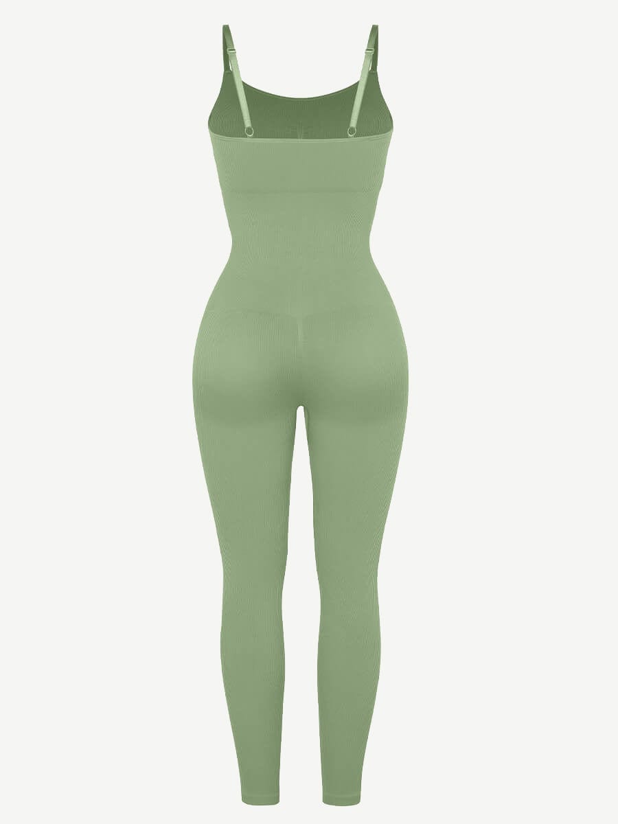 Well-in Vogue High Stretchy Seamless Sling Tummy Control Jumpsuit Removable cup pads