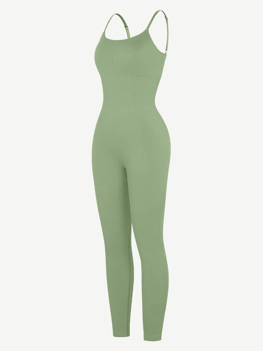 Well-in Vogue High Stretchy Seamless Sling Tummy Control Jumpsuit Removable cup pads
