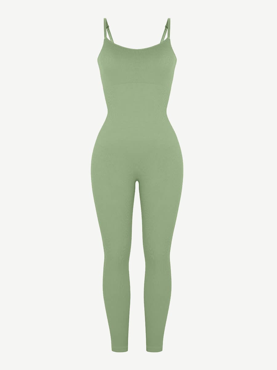 Well-in Vogue High Stretchy Seamless Sling Tummy Control Jumpsuit Removable cup pads