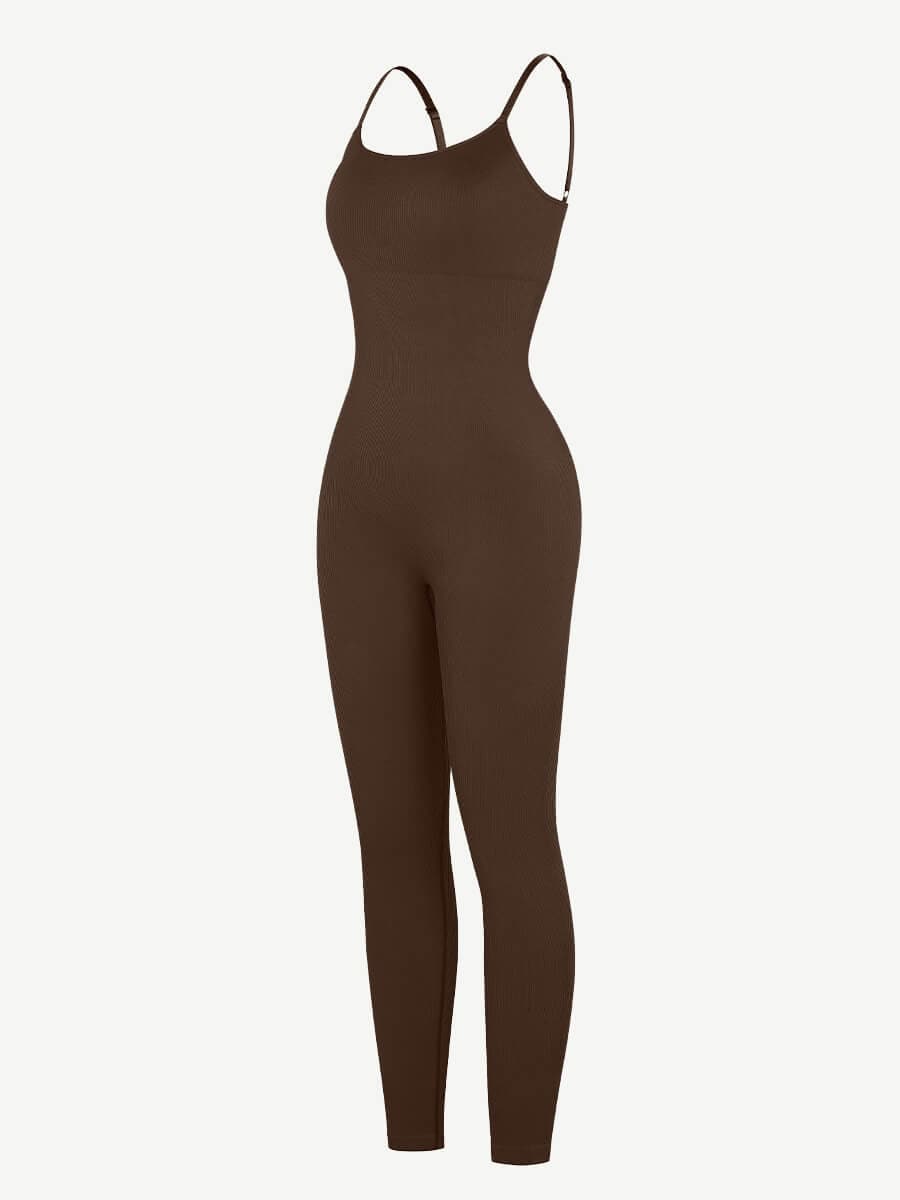 Well-in Vogue High Stretchy Seamless Sling Tummy Control Jumpsuit Removable cup pads