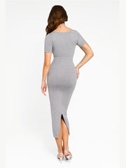 Wholesale🌿 Seamless Eco-Friendly Scoop Neck Back Slit Outer Shaping Dress With Removable Cups