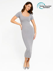 Wholesale🌿 Seamless Eco-Friendly Scoop Neck Back Slit Outer Shaping Dress With Removable Cups